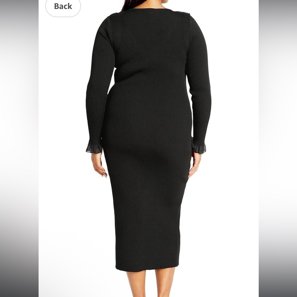 City Chic Black Asymmetrical Ruffled Bodycon Dress - Picture 6 of 7
